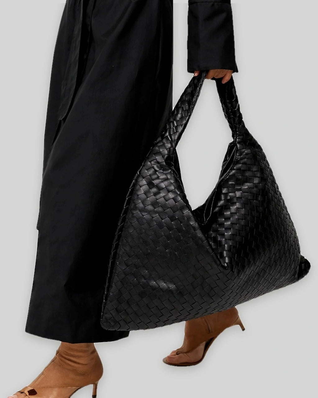 Women's Woven Shoulder Bag with Braided Top Handle, Hobo Style – Quinn Grey