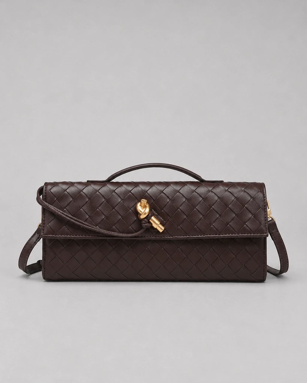 Women's Clutch Bag Woven in Leather Look, Evening Bag with Top Handle and Detachable Strap – Daphne