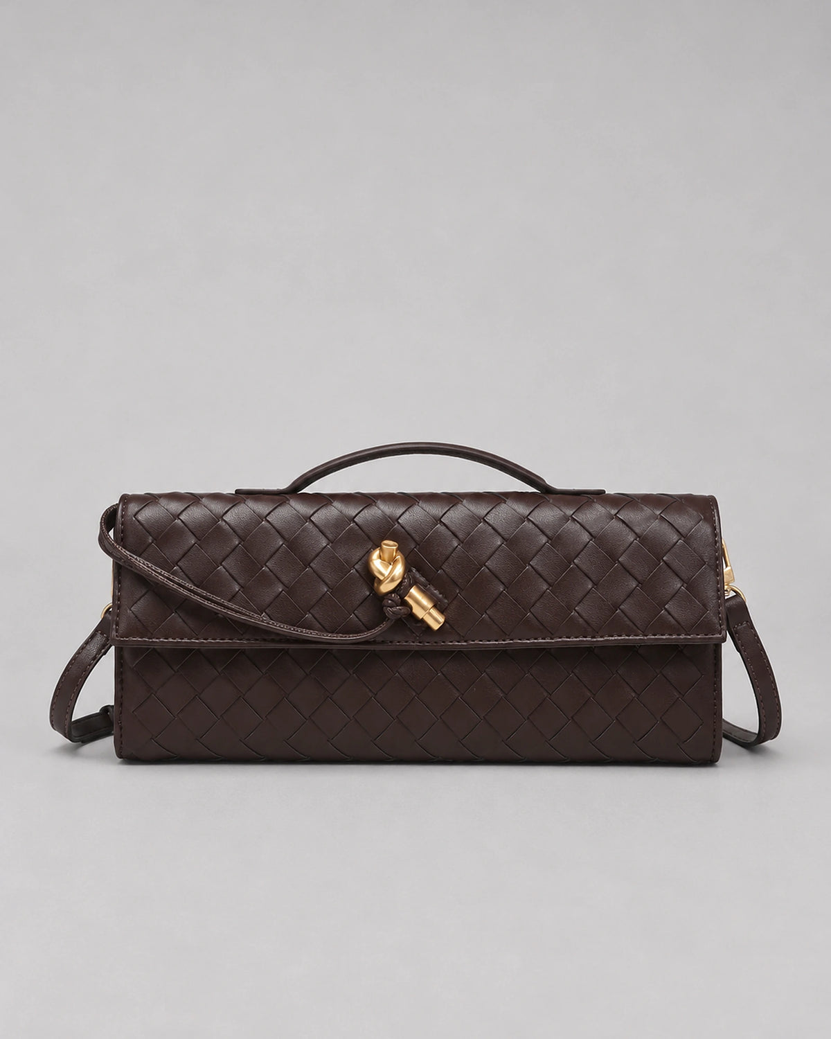 Women's Clutch Bag Woven in Leather Look, Evening Bag with Top Handle and Detachable Strap – Daphne