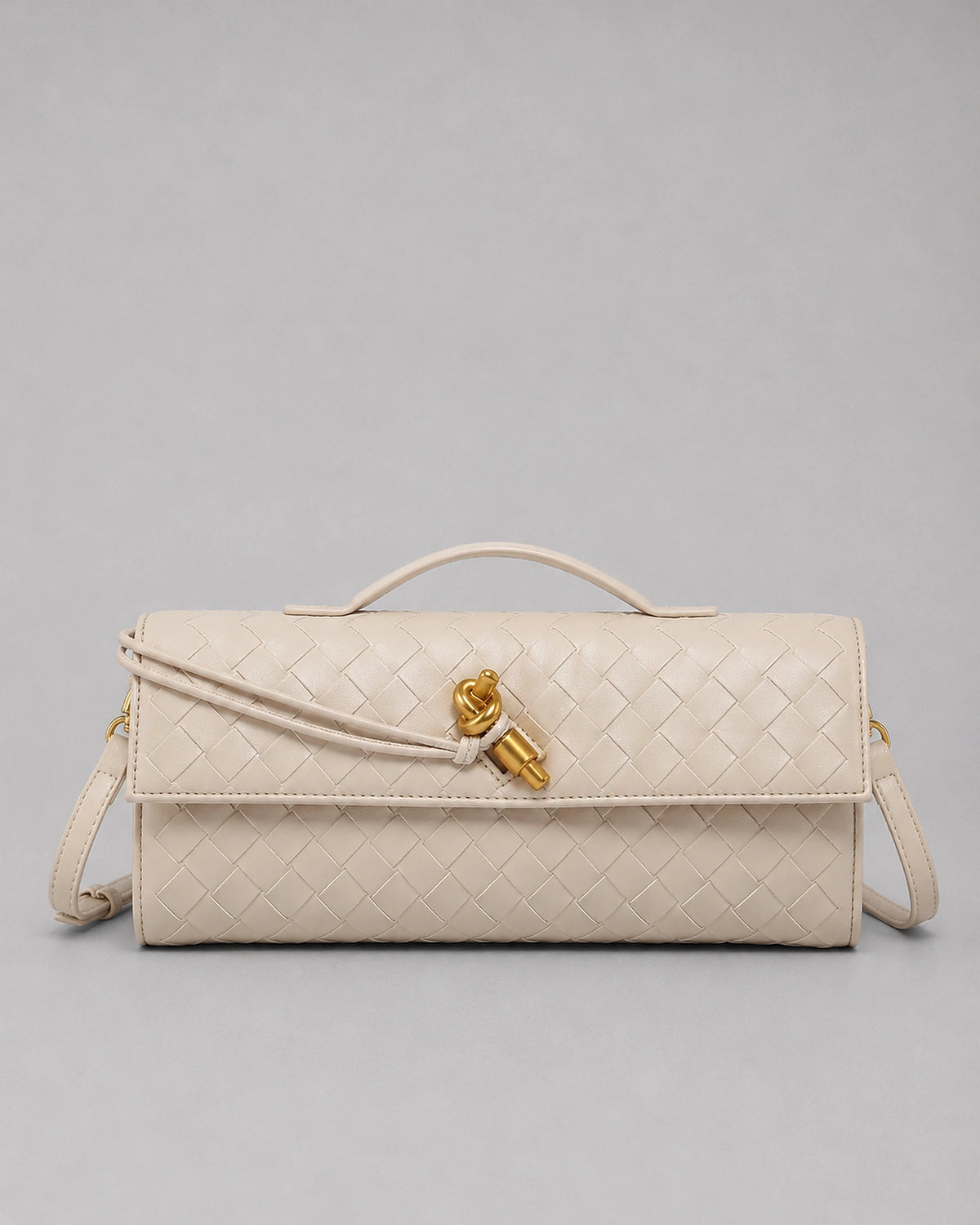 Women's Clutch Bag Woven in Leather Look, Evening Bag with Top Handle and Detachable Strap – Daphne