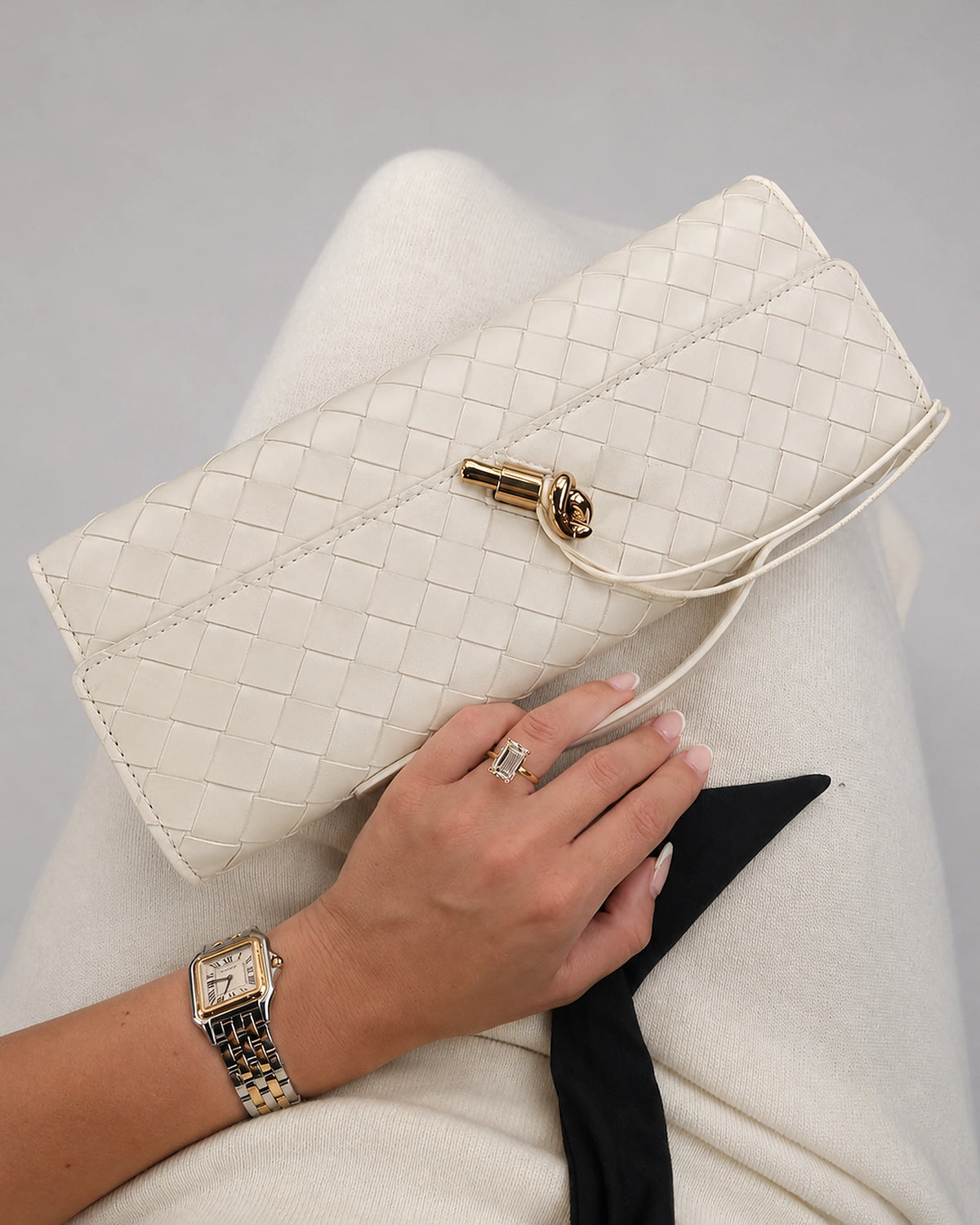 Women's Clutch Bag Woven in Leather Look, Evening Bag with Top Handle and Detachable Strap – Daphne