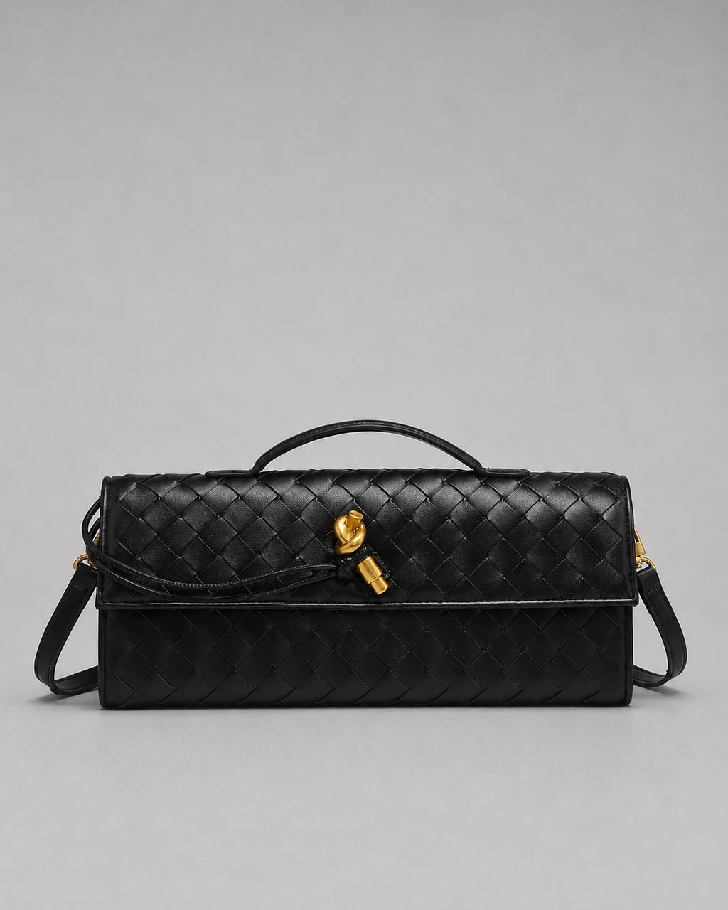 Women's Clutch Bag Woven in Leather Look, Evening Bag with Top Handle and Detachable Strap – Daphne