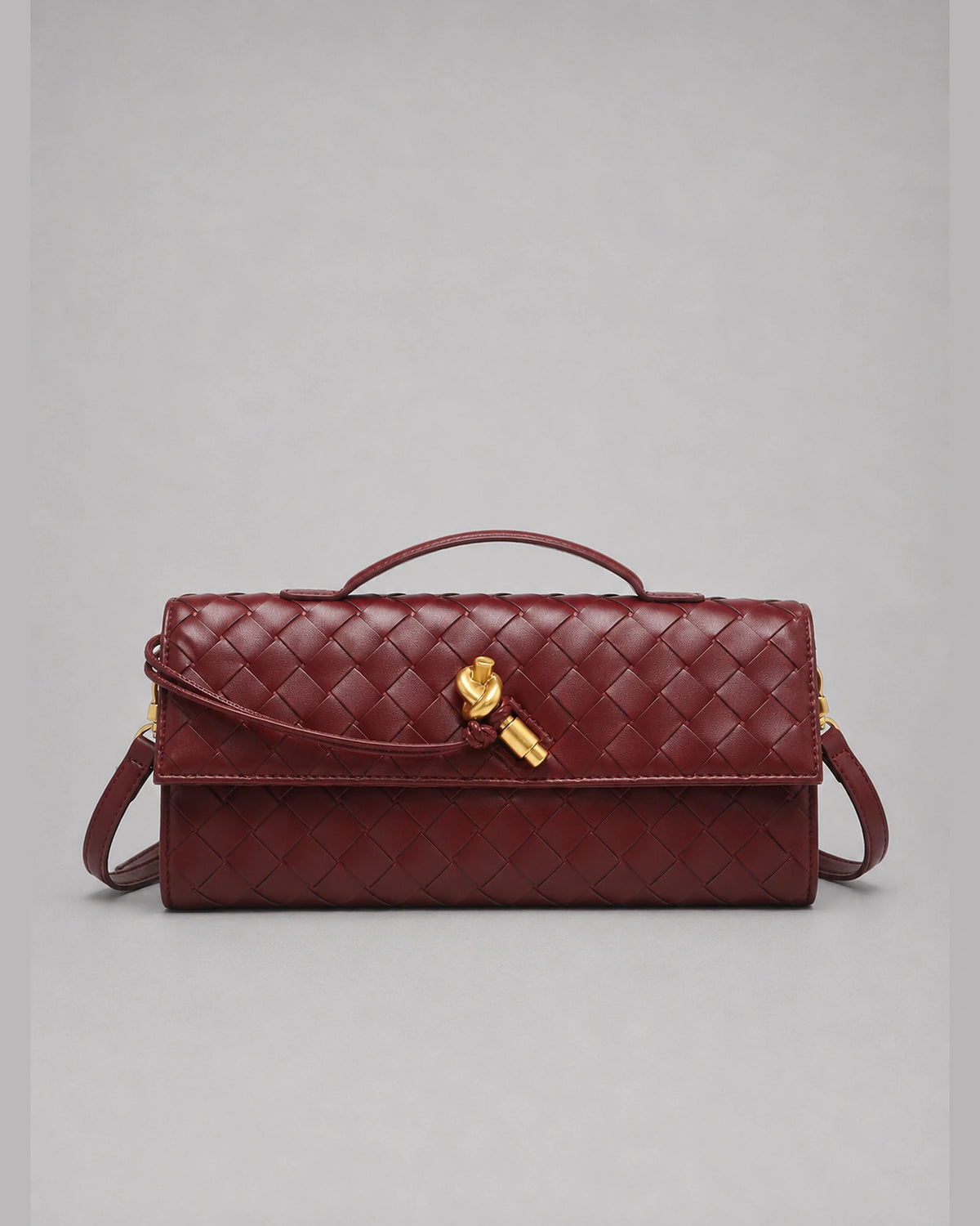 Women's Clutch Bag Woven in Leather Look, Evening Bag with Top Handle and Detachable Strap – Daphne