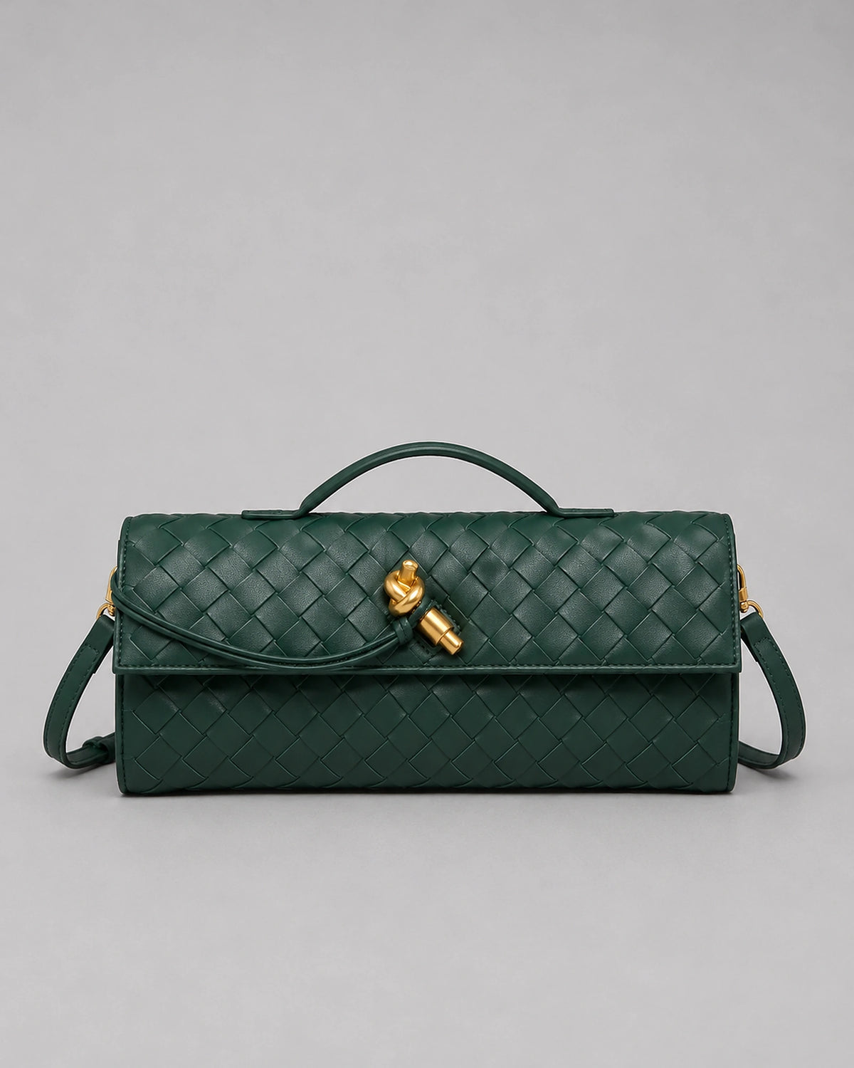 Women's Clutch Bag Woven in Leather Look, Evening Bag with Top Handle and Detachable Strap – Daphne