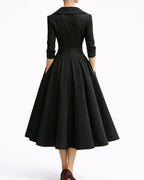 Women's Midi Dress for Wedding Guests in Satin with Wrap Shawl Collar, Three-Quarter Sleeves – Vera Rose