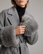 Women's Wrap Wool-Look Coat with Statement Faux Fur Cuffs – Tessa Grey