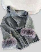 Women's Wrap Wool-Look Coat with Statement Faux Fur Cuffs – Tessa Grey